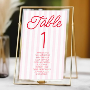 Moderne Minimalistische Rote Rosa Streifen Hochzei Tischnummer
