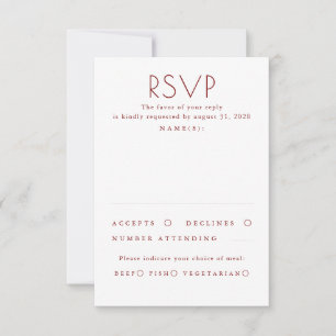 Moderne minimalistische rote und weiße Hochzeits-R RSVP Karte