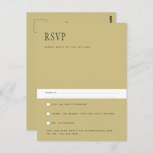 Moderne Minimalistische RSVP Pos für Hochzeiten Postkarte (Vorne/Hinten)