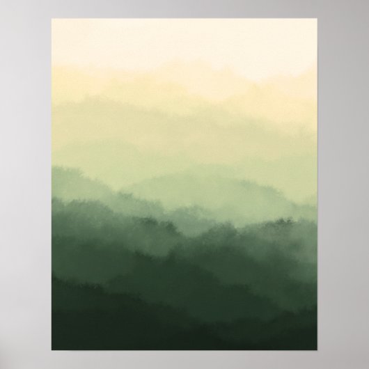 Moderne Minimalistische Rustikale Grüngebirge Abst Poster (Vorne)