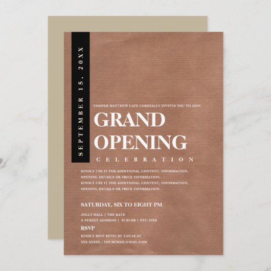 Moderne Minimalistische Rustikale Kraft Grand Open Einladung (Vorne/Hinten)