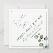 Moderne minimalistische Salbei-Eukaluptus-Hochzeit Save The Date (Vorderseite)