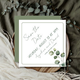 Moderne minimalistische Salbei-Eukaluptus-Hochzeit Save The Date