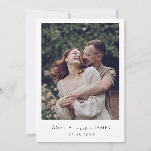 Moderne Minimalistische Salbei-Foto Hochzeit Einladung (Rückseite)