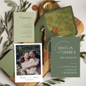 Moderne Minimalistische Salbei-Foto Hochzeit Einladung