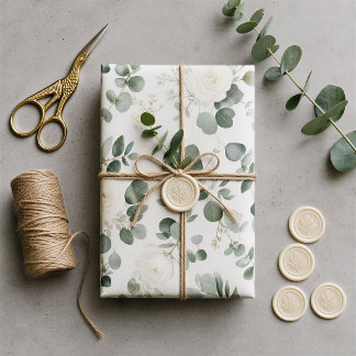 Moderne minimalistische Salbei-Grün-Blumen-Eukalyp Geschenkpapier