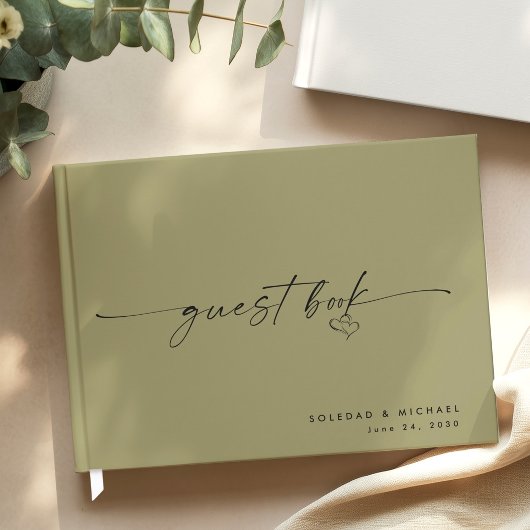 Moderne minimalistische Salbei-Script-Hochzeit Gästebuch