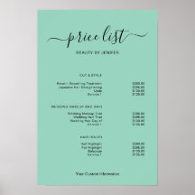 Moderne minimalistische Salon-Preisliste für Schön