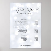 Moderne Minimalistische Salon-Preisliste für Schön
