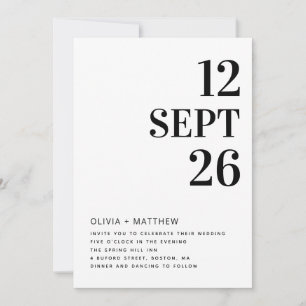 Moderne minimalistische saubere Hochzeit   Foto &  Einladung