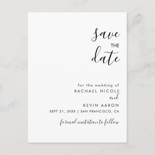 Moderne Minimalistische Save the Date Postkarte (Vorderseite)