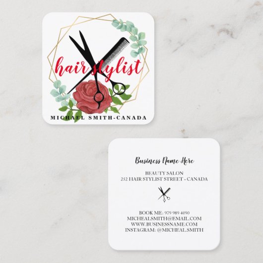 Moderne Minimalistische Schere Branding Hair Styli Quadratische Visitenkarte (Vorne/Hinten)