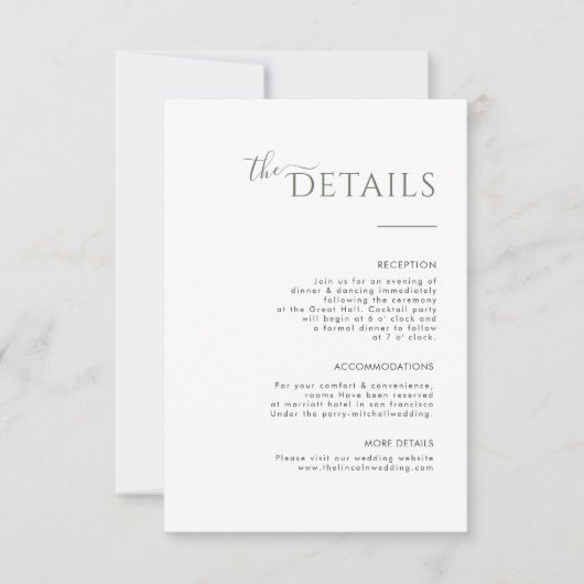 Moderne, Minimalistische, schlauchgrüne Einschließ RSVP Karte (Vorderseite)