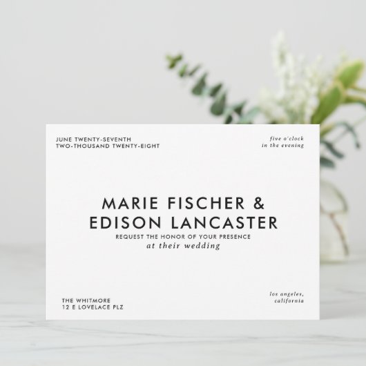 Moderne Minimalistische, schlichte Hochzeit mit Ch Einladung (Stehend Vorderseite)