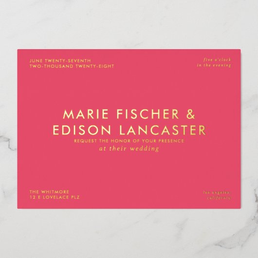 Moderne Minimalistische, schlichte Hochzeit mit Ch Folieneinladung (Vorderseite)