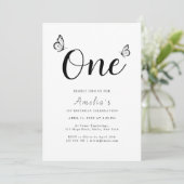 Moderne Minimalistische Schmetterlinge 1. Geburtst Einladung (Stehend Vorderseite)