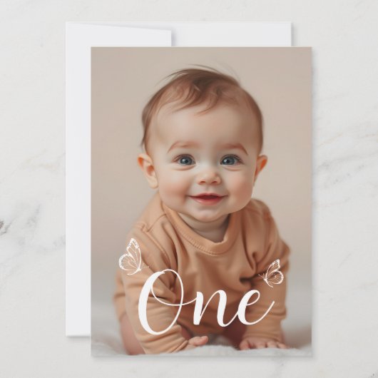 Moderne Minimalistische Schmetterlinge 1. Geburtst Einladung (Rückseite)