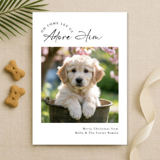Moderne minimalistische Schrift 'Adore Him' Hunde- Feiertagskarte
