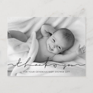 Moderne minimalistische Schrift Baby Shower Dankes Postkarte