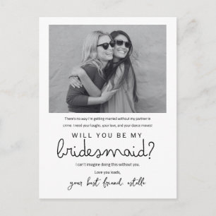 Moderne minimalistische Schrift Brautjungfer Fotok Postkarte