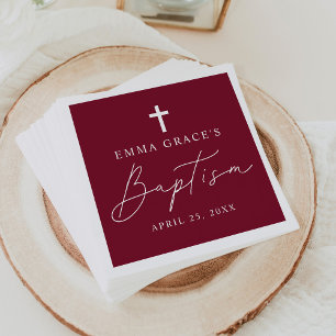 Moderne minimalistische Schrift Burgunder Taufe Serviette