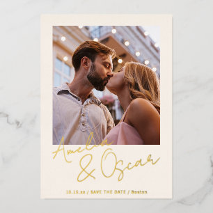 Moderne Minimalistische Schrift Foto Save the Date Folieneinladung