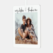 Moderne Minimalistische Schrift Frohe Weihnachten Ornament Aus Metall (Vorderseite links)