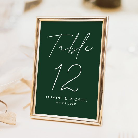 Moderne minimalistische Schrift Grüne Hochzeit Tischnummer