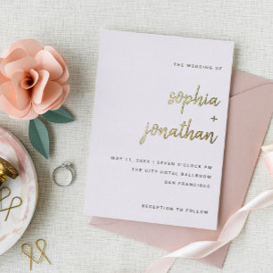 Moderne minimalistische Schrift Hochzeit Gold Folieneinladung
