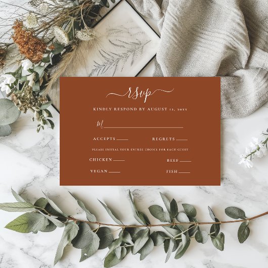 Moderne Minimalistische Schrift Hochzeit Terracott RSVP Karte