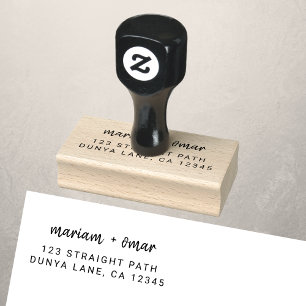 Moderne minimalistische Schrift Hochzeitsrücksende Gummistempel