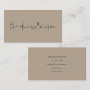 Moderne minimalistische Schrift Name Taupe Braun E Visitenkarte