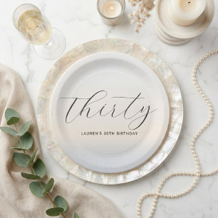 Moderne minimalistische Schrift Pearl 30. Geburtst Pappteller