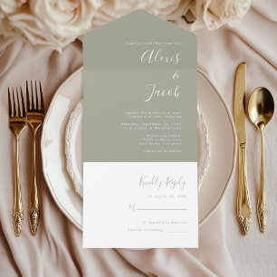 Moderne Minimalistische Schrift Sage Grün Hochzeit All In One Einladung