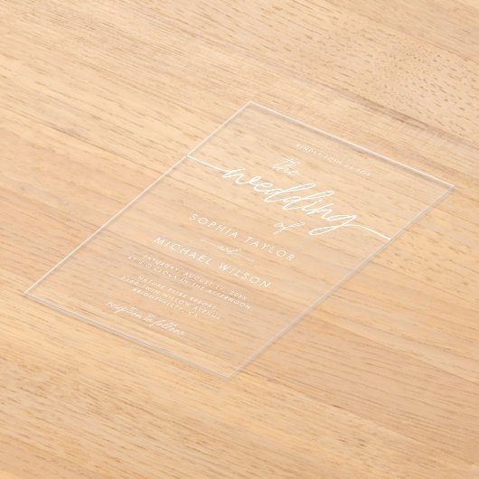 Moderne Minimalistische Schrift Schwarz-Weiß-Hochz Acryleinladungen (Ablage )