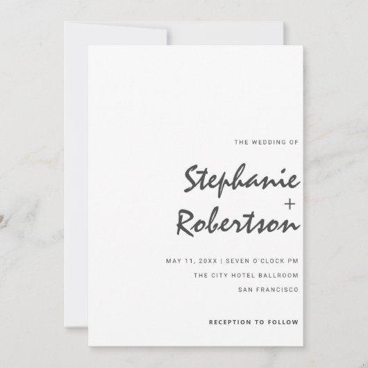 moderne minimalistische Schrift Schwarz-Weiß Hochz Einladung (Vorderseite)