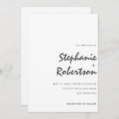moderne minimalistische Schrift Schwarz-Weiß Hochz Einladung (Vorne/Hinten)