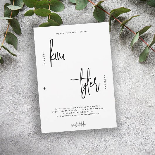 Moderne minimalistische Schrift Schwarz-Weiß Hochz Einladung