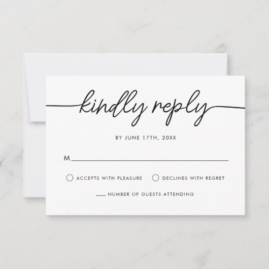 Moderne Minimalistische Schrift Schwarz-Weiß-Hochz RSVP Karte (Vorderseite)