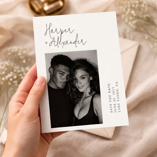 Moderne minimalistische Schriftfoto-Hochzeit Save The Date