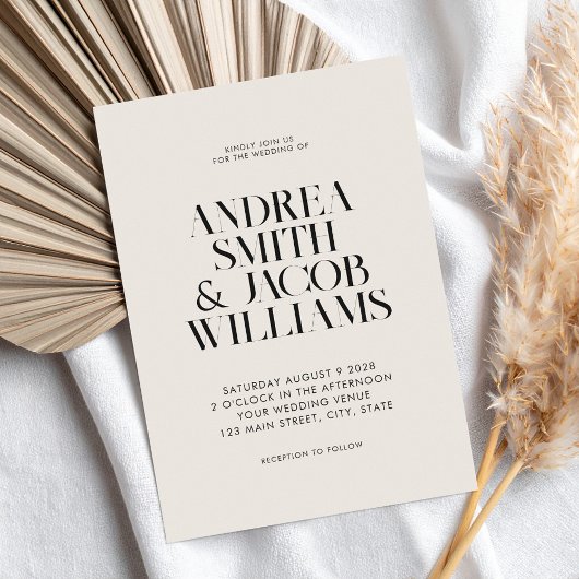 Moderne Minimalistische Schwarz-Elfenbeinchic-Hoch Einladung