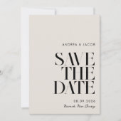 Moderne Minimalistische Schwarz-Elfenbeinchic-Hoch Save The Date (Vorderseite)