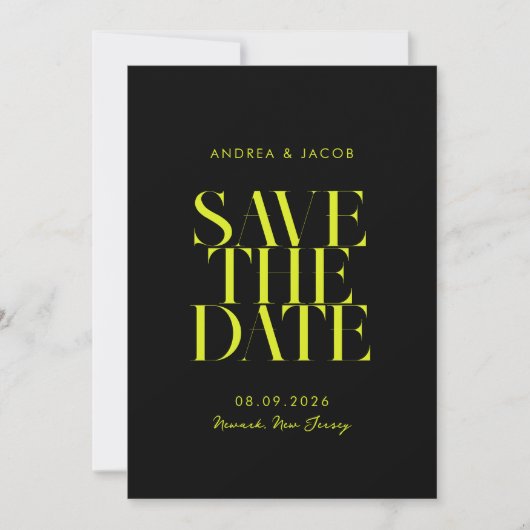 Moderne Minimalistische Schwarz-Gelb-Chic-Hochzeit Save The Date (Vorderseite)