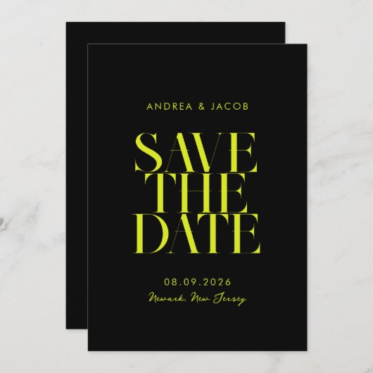 Moderne Minimalistische Schwarz-Gelb-Chic-Hochzeit Save The Date (Vorne/Hinten)