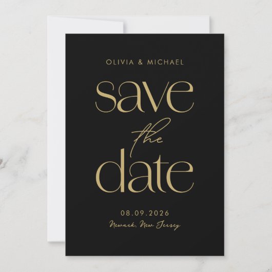 Moderne Minimalistische Schwarz-Gold-Chic-Hochzeit Save The Date (Vorderseite)