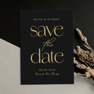 Moderne Minimalistische Schwarz-Gold-Chic-Hochzeit Save The Date
