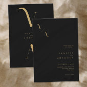 Moderne Minimalistische Schwarz-Gold-Hochzeit Einladung