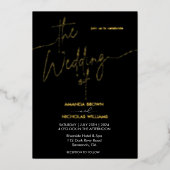 Moderne Minimalistische Schwarz-Gold-Hochzeit Folieneinladung (Vorderseite)