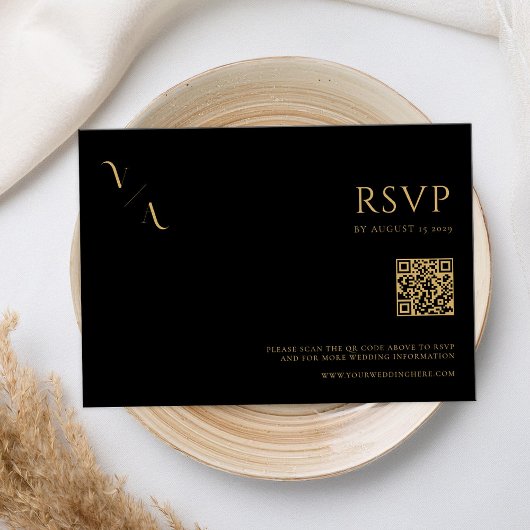 Moderne Minimalistische Schwarz-Gold-Hochzeit RSVP Karte