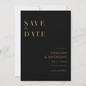 Moderne Minimalistische Schwarz-Gold-Hochzeit Save The Date (Vorderseite)